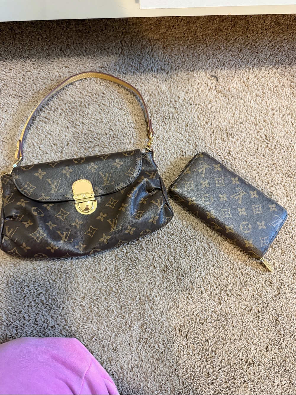 Louis Vuitton Monogram Canvas Brown Shoulder Bag with Matching Wallet